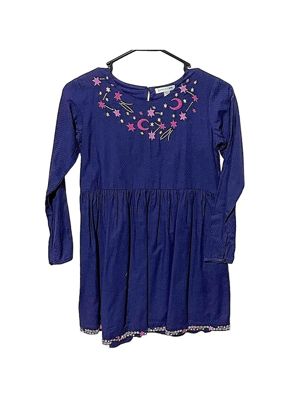 Garnet Hill Kids Blue Long Sleeve Embroidered Girls Dress Size 14